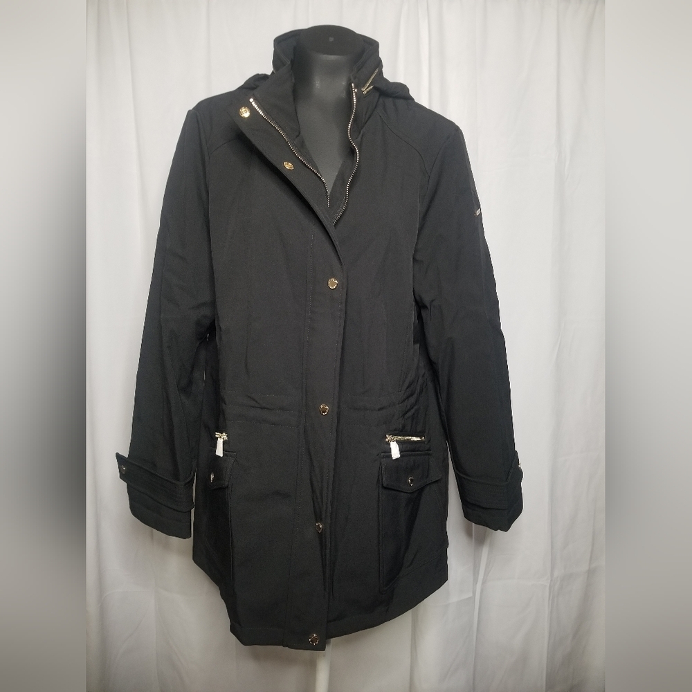 NWOT Dennis Basso Water Resistant Bonded Jacket with Hidden Hood Black XL
